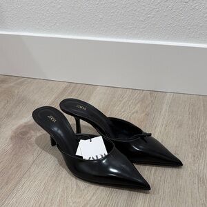 Zara Black Heeled Mules